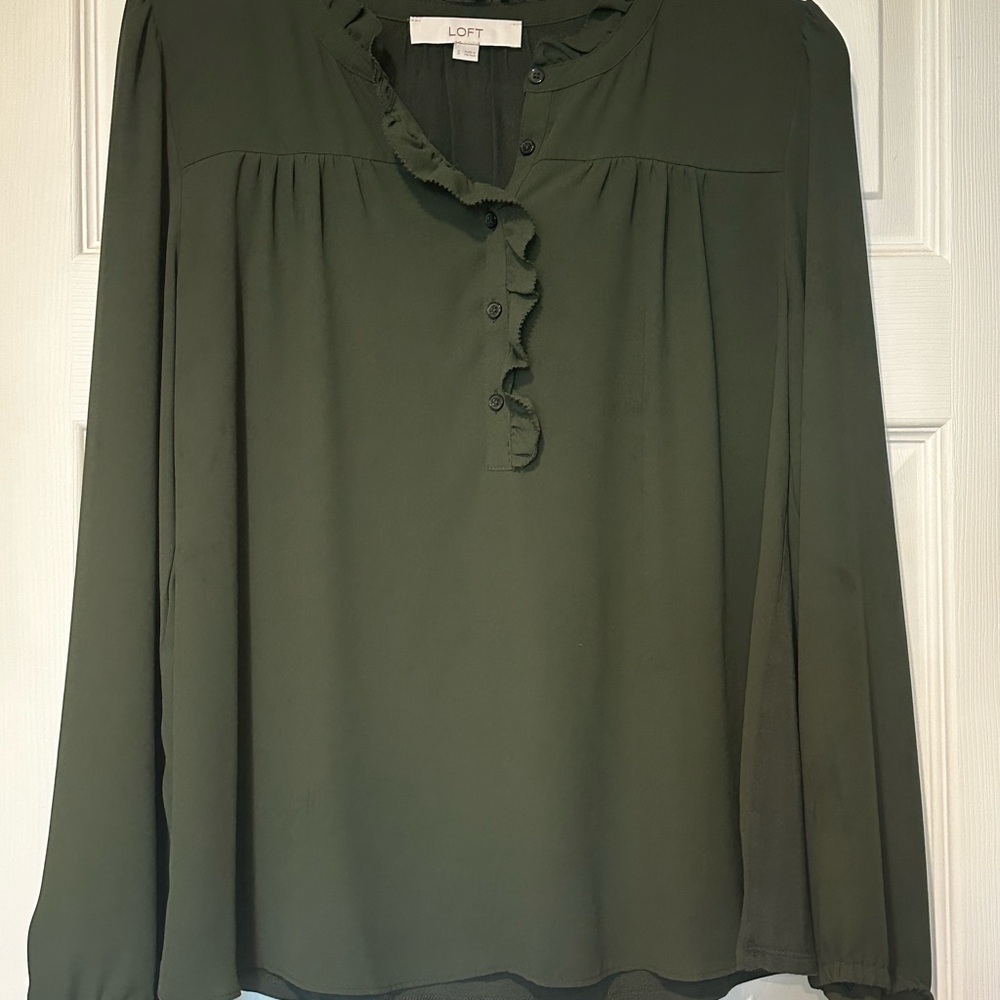 LOFT Olive Ruffle Detail Blouse